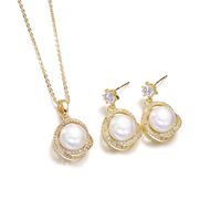 Luxurious Simple Style Round Brass Plating Inlay Pearl Zircon 18k Gold Plated Earrings Necklace main image 4