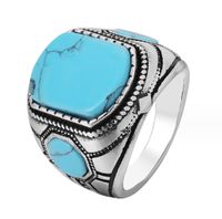 Retro Color Sólido Acero Inoxidable Embutido Turquesa Hombres Anillos sku image 4