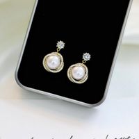 Luxurious Simple Style Round Brass Plating Inlay Pearl Zircon 18k Gold Plated Earrings Necklace sku image 2