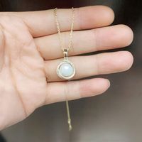 Luxurious Simple Style Round Brass Plating Inlay Pearl Zircon 18k Gold Plated Earrings Necklace sku image 1