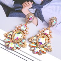 1 Pair Retro Shiny Oval Water Droplets Plating Inlay Zinc Alloy Artificial Pearls Glass Drop Earrings main image 4