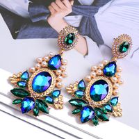 1 Pair Retro Shiny Oval Water Droplets Plating Inlay Zinc Alloy Artificial Pearls Glass Drop Earrings main image 5