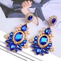 1 Pair Retro Shiny Oval Water Droplets Plating Inlay Zinc Alloy Artificial Pearls Glass Drop Earrings main image 3