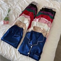 Home Daily Women's Elegant Simple Style Solid Color Imitated Silk Polyester Shorts Sets Pajama Sets main image 2