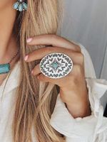 Retro Geometric Gold Plated Turquoise Alloy Wholesale Open Rings sku image 1