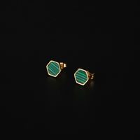 1 Pair Elegant Vintage Style Simple Style Hexagon Plating Inlay 304 Stainless Steel Malachite 18K Gold Plated Ear Studs main image 3