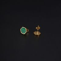 1 Pair Elegant Vintage Style Simple Style Hexagon Plating Inlay 304 Stainless Steel Malachite 18K Gold Plated Ear Studs main image 4