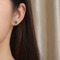 1 Pair Elegant Vintage Style Simple Style Hexagon Plating Inlay 304 Stainless Steel Malachite 18K Gold Plated Ear Studs main image 1