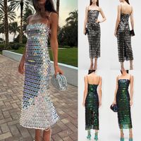 Women's Strap Dress Elegant Strap Sequins Sleeveless Solid Color Maxi Long Dress Banquet Cocktail Party main image 5