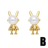 1 Pair Modern Style Simple Style Rabbit Flower Bow Knot Plating Inlay Copper Pearl Zircon 18k Gold Plated Ear Studs main image 5