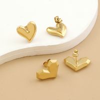 1 Pair Simple Style Heart Shape Polishing Plating Stainless Steel 18K Gold Plated Ear Studs main image 3