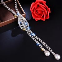Ig Style Shiny Water Droplets Alloy Inlay Rhinestones Pearl Women's Necklace main image 3