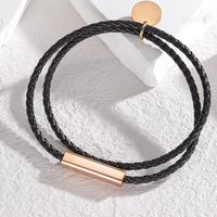 Wholesale Jewelry Simple Style Solid Color Pu Leather Titanium Steel 18K Gold Plated Plating Bracelets sku image 7