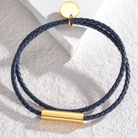 Wholesale Jewelry Simple Style Solid Color Pu Leather Titanium Steel 18K Gold Plated Plating Bracelets sku image 6