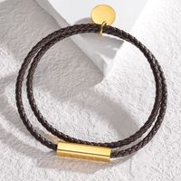 Wholesale Jewelry Simple Style Solid Color Pu Leather Titanium Steel 18K Gold Plated Plating Bracelets sku image 5