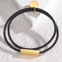 Wholesale Jewelry Simple Style Solid Color Pu Leather Titanium Steel 18K Gold Plated Plating Bracelets sku image 4