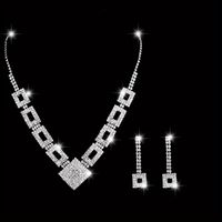 Estilo Ig Brillante Cuadrado Aleación Enchapado Embutido Diamantes De Imitación Plateado Mujeres Pulsera Aretes Collar main image 6