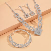 Ig Style Shiny Square Alloy Plating Inlay Rhinestones Silver Plated Women's Bracelets Earrings Necklace main image 5