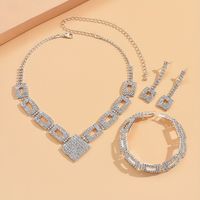 Ig Style Shiny Square Alloy Plating Inlay Rhinestones Silver Plated Women's Bracelets Earrings Necklace main image 4