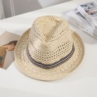 امرأة عطلة أسلوب بسيط اللون الصامد العقص قبعة من القش main image 3