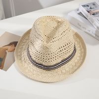 Femmes Vacances Style Simple Couleur Unie Sertissage Chapeau De Paille sku image 4