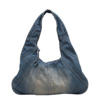 Women's Medium Denim Color Block Streetwear Dumpling Shape Zipper Shoulder Bag main image 3