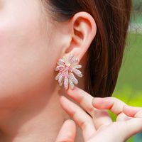1 Pair Casual Romantic Flower Plating Inlay Copper Zircon Rhodium Plated Silver Plated Ear Studs main image 9