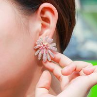 1 Pair Casual Romantic Flower Plating Inlay Copper Zircon Rhodium Plated Silver Plated Ear Studs main image 8