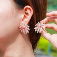 1 Pair Casual Romantic Flower Plating Inlay Copper Zircon Rhodium Plated Silver Plated Ear Studs main image 1