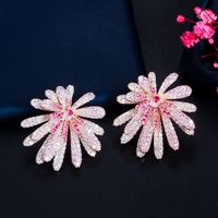 1 Pair Casual Romantic Flower Plating Inlay Copper Zircon Rhodium Plated Silver Plated Ear Studs main image 5