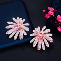 1 Pair Casual Romantic Flower Plating Inlay Copper Zircon Rhodium Plated Silver Plated Ear Studs main image 6