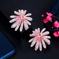 1 Pair Casual Romantic Flower Plating Inlay Copper Zircon Rhodium Plated Silver Plated Ear Studs main image 4