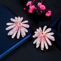 1 Pair Casual Romantic Flower Plating Inlay Copper Zircon Rhodium Plated Silver Plated Ear Studs main image 3