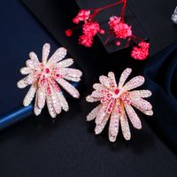 1 Pair Casual Romantic Flower Plating Inlay Copper Zircon Rhodium Plated Silver Plated Ear Studs main image 7