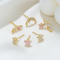 1 Set Cute Sweet Flower Plating Inlay Brass Zircon 18k Gold Plated Silver Plated Drop Earrings main image 5