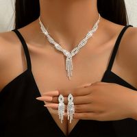 Simple Style Shiny Tassel Solid Color Alloy Plating Inlay Rhinestones Silver Plated Women's Jewelry Set sku image 1