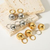 1 Pair IG Style Simple Style Ball Polishing Plating 201 Stainless Steel 18K Gold Plated Drop Earrings main image 1