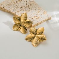 1 Pair Ig Style Retro Leaves Flower Plating Stainless Steel 18k Gold Plated Drop Earrings main image 4