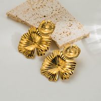 1 Pair Ig Style Retro Leaves Flower Plating Stainless Steel 18k Gold Plated Drop Earrings main image 3