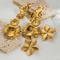 1 Pair Ig Style Retro Leaves Flower Plating Stainless Steel 18k Gold Plated Drop Earrings main image 1