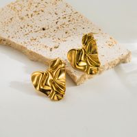 1 Pair Vintage Style Heart Shape Plating Stainless Steel 18k Gold Plated Ear Studs main image 2