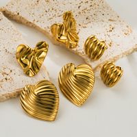 1 Pair Vintage Style Heart Shape Plating Stainless Steel 18k Gold Plated Ear Studs main image 5