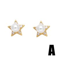 1 Paire Style Simple Star Pétale Abeille Placage Incruster Le Cuivre Zircon Plaqué Or 18k Boucles D'oreilles main image 4