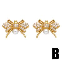 1 Pair Simple Style Star Petal Bee Plating Inlay Copper Zircon 18k Gold Plated Ear Studs main image 6