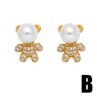 1 Pair Modern Style Simple Style Animal Bear Plating Inlay Copper Artificial Pearls Zircon 18k Gold Plated Ear Studs main image 5