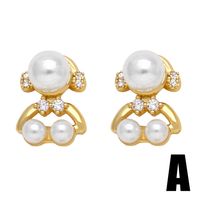 1 Pair Modern Style Simple Style Animal Bear Plating Inlay Copper Artificial Pearls Zircon 18k Gold Plated Ear Studs main image 6