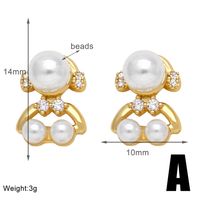 1 Pair Modern Style Simple Style Animal Bear Plating Inlay Copper Artificial Pearls Zircon 18k Gold Plated Ear Studs sku image 1