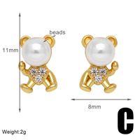 1 Pair Modern Style Simple Style Animal Bear Plating Inlay Copper Artificial Pearls Zircon 18k Gold Plated Ear Studs sku image 3