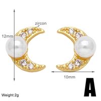 1 Pair Modern Style Simple Style Round Moon Plating Inlay Copper Artificial Pearls Zircon 18k Gold Plated Ear Studs sku image 1