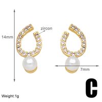 1 Pair Modern Style Simple Style Round Moon Plating Inlay Copper Artificial Pearls Zircon 18k Gold Plated Ear Studs sku image 3